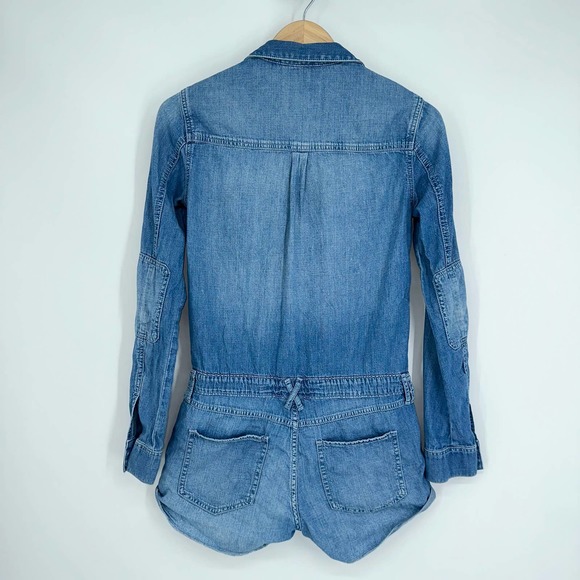 Abercrombie & Fitch Long Sleeve Denim Jean Shorts Romper in Medium Wash A&F - Picture 5 of 7